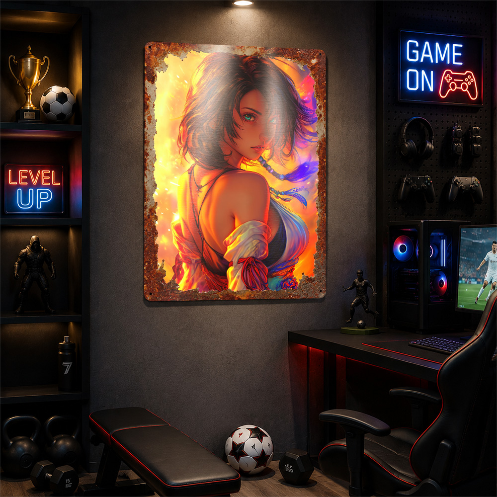 Anime Girl With Fiery Backgrou - Background Retro Gaming recension och pris
