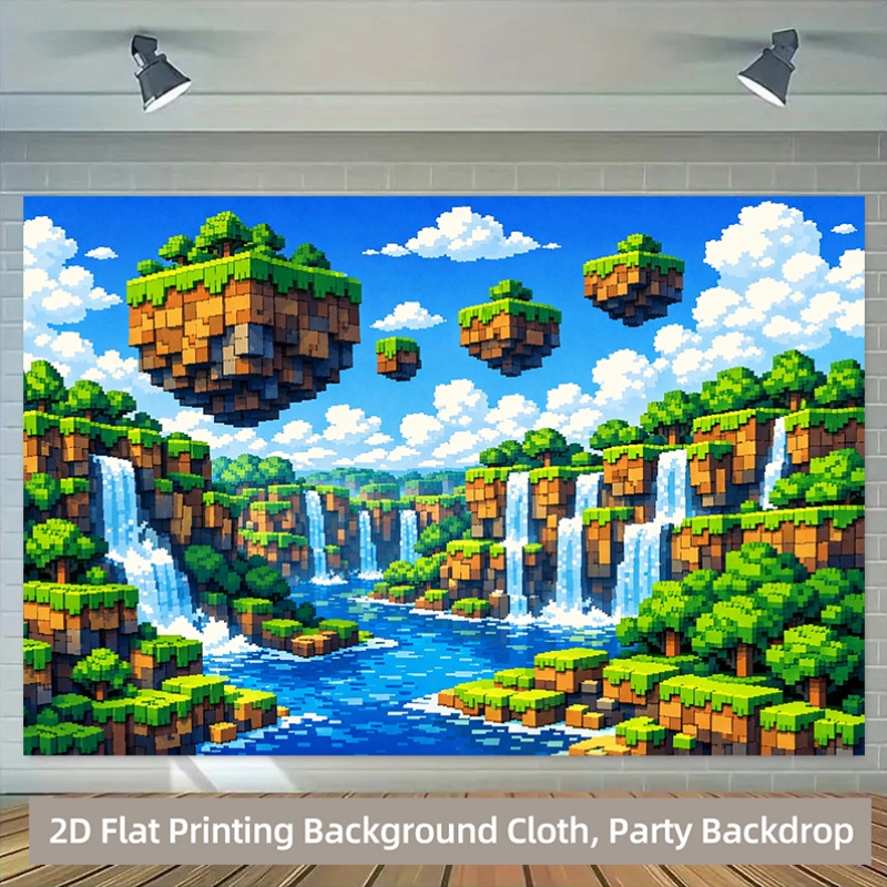 2D Flat, 1pc Pixel Waterfall & - Retro Gaming Banner recension och pris