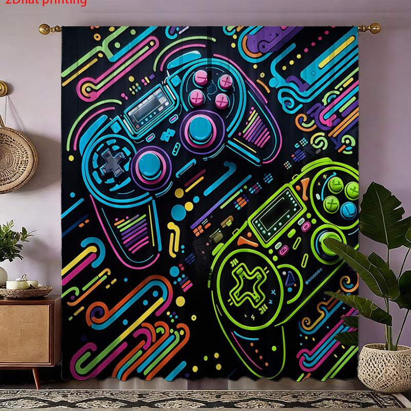 2pcs Gaming Curtains Neon Retr - Background Retro Gaming recension och pris